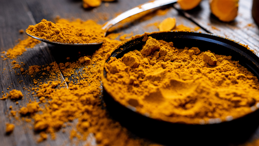 rich orange brown powder lays on a table in a bowl
