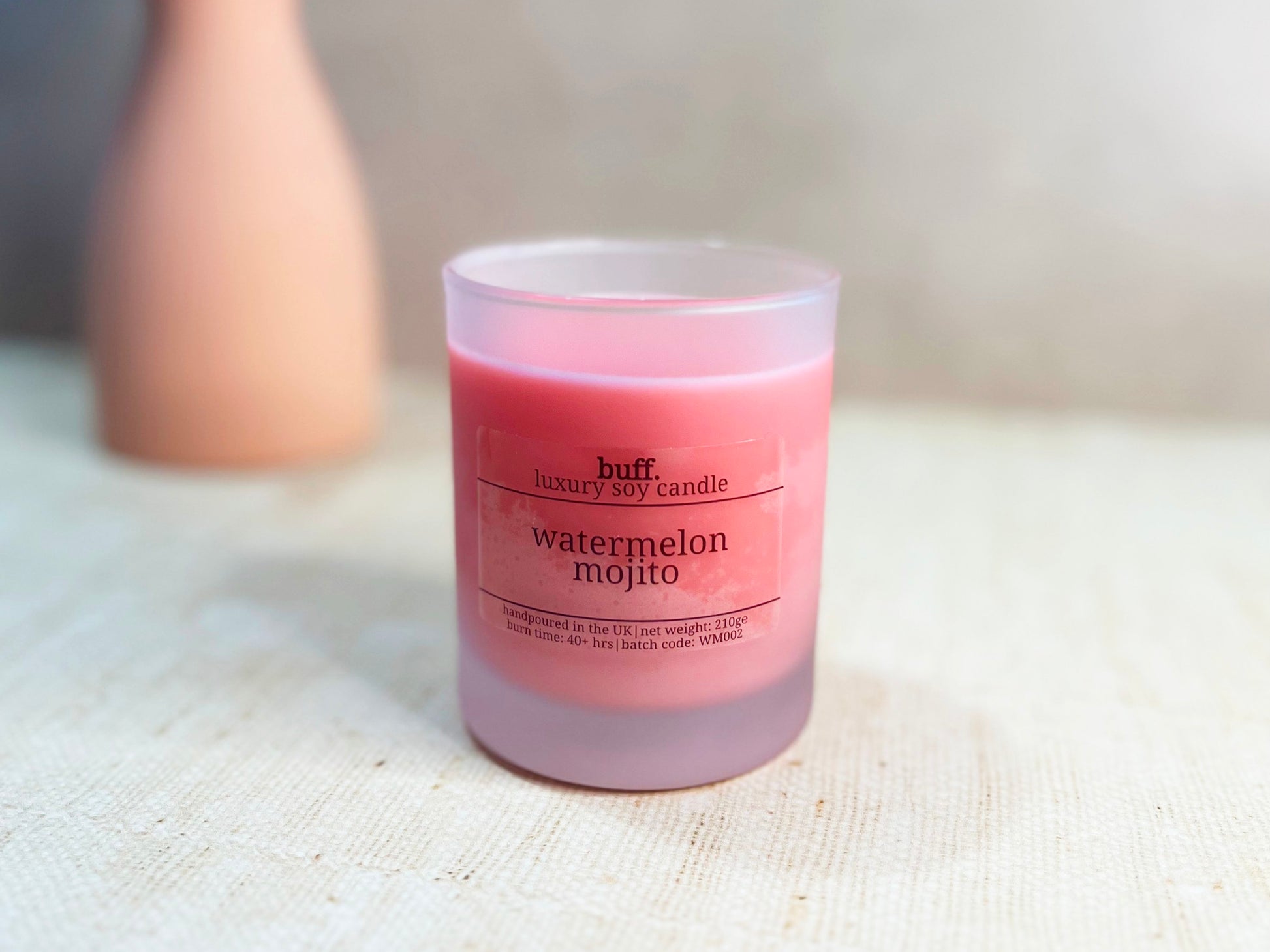 Watermelon Mojito soy wax candle in frosted glass