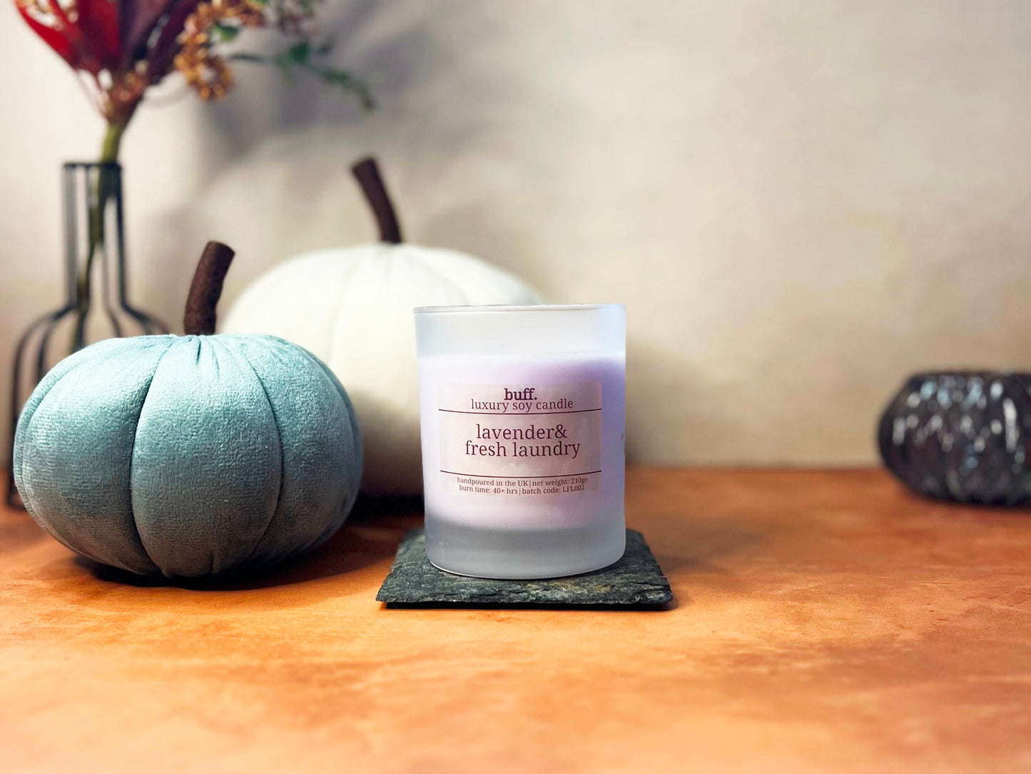 Lavender and Fresh Laundry soy wax candle in frosted glass