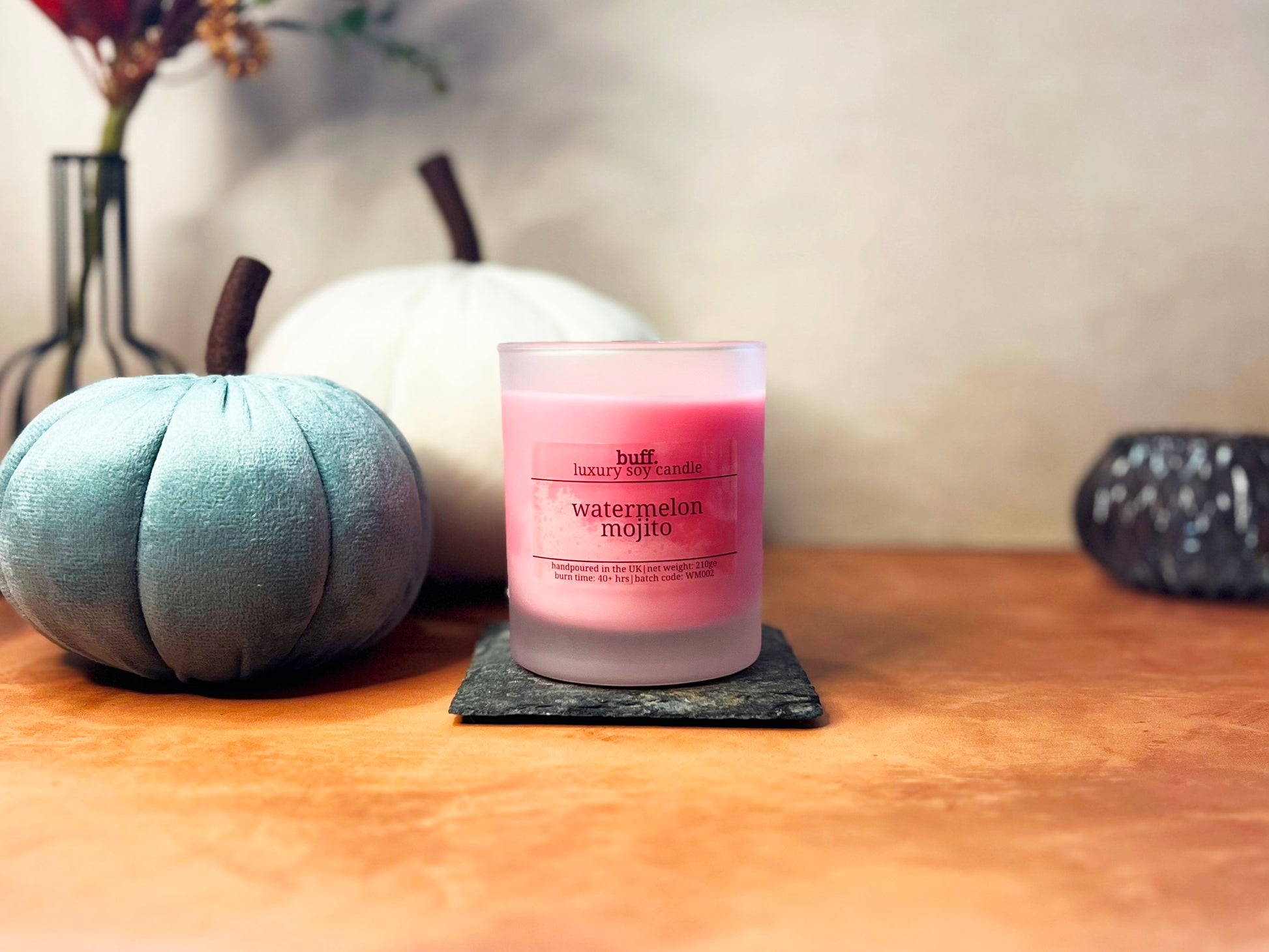 Watermelon Mojito soy wax candle in frosted glass