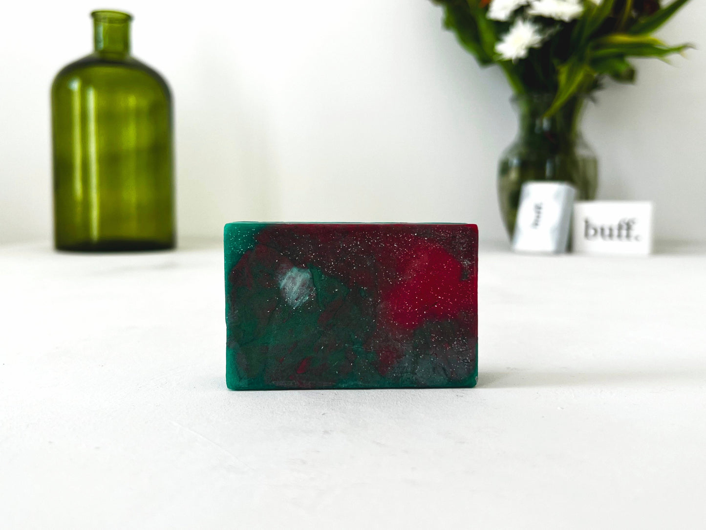 Red, green and white soap bar  handmade and home made vegan soap bar with no palm oil